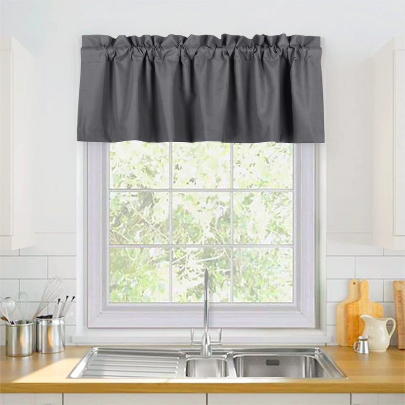 Valea Home Blackout Valance Curtains Waterproof Soft Rod Pocket Valance for Kitchen and Bathroom Window Room Darkening Valances for Bedroom, 52 inch x 18 inch, Grey - Image 2